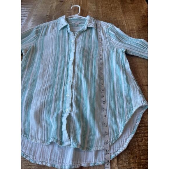 Time and Tru Women's Blue White Striped Button Down Shirt Cotton Long Sleeve M - Picture 9 of 10